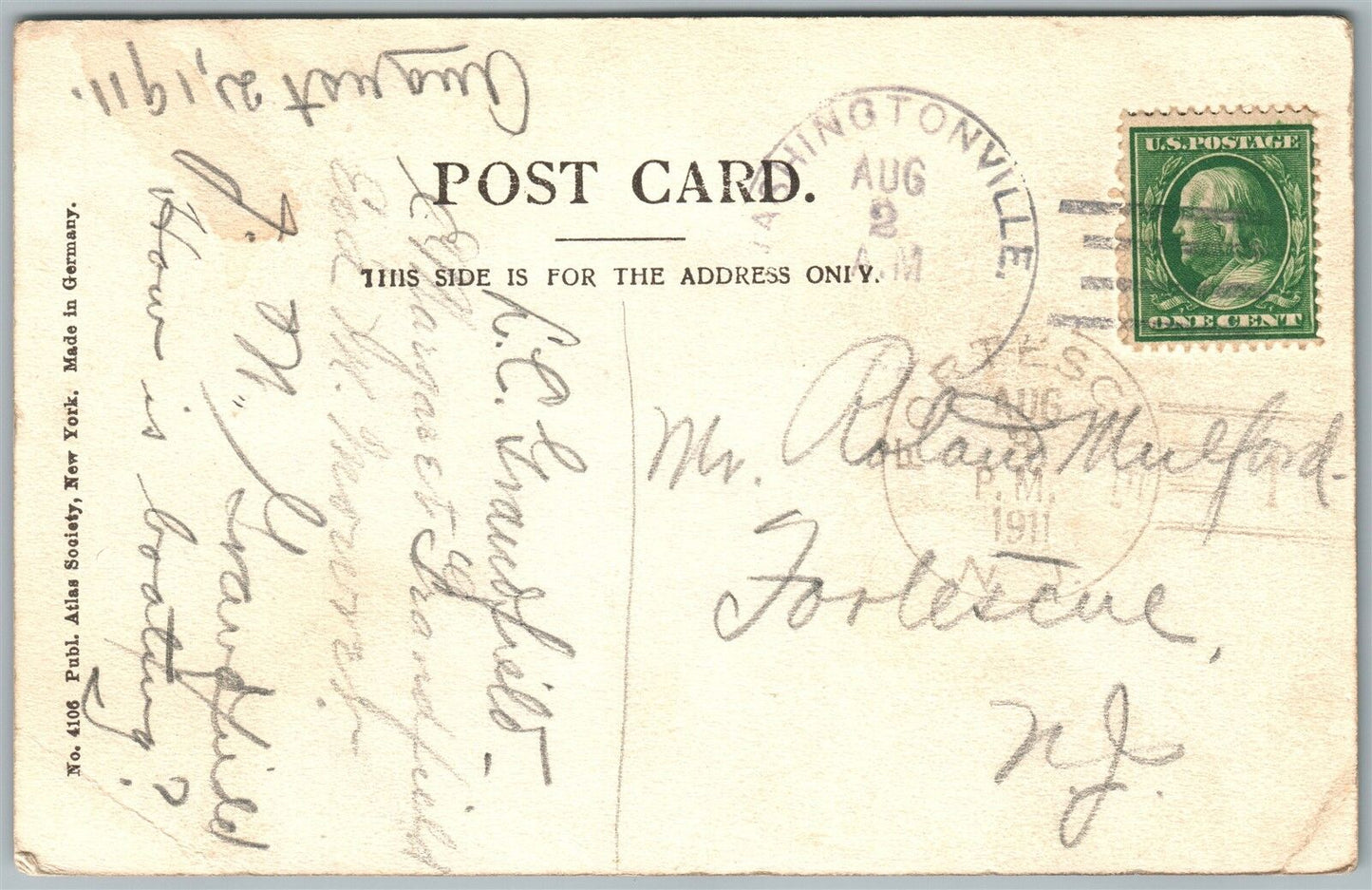 WASHINGTONVILLE PA BILLMEYER'S PARK BIG ELK 1911 ANTIQUE POSTCARD