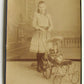 GIRL w/ DOLL IN STROLLER ANTIQUE VICTORIAN CABINET PHOTO