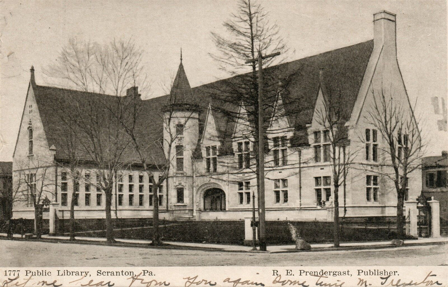 SCRANTON PA PUBLIC LIBRARY 1907 UNDIVIDED ANTIQUE POSTCARD