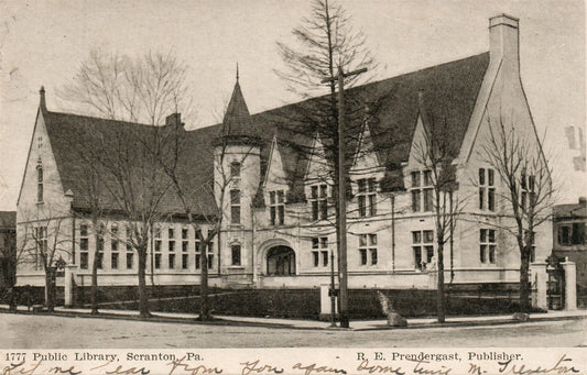 SCRANTON PA PUBLIC LIBRARY 1907 UNDIVIDED ANTIQUE POSTCARD