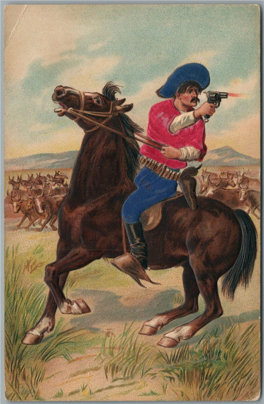 COWBOY w/ HAND GUN ANTIQUE POSTCARD