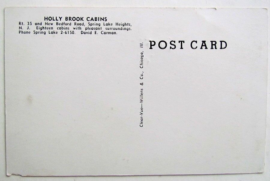 VINTAGE POSTCARD HOLY BROOK CABINS RT.35 NEW BEDFORD RD. SPRING LAKE HEIGHTS NJ