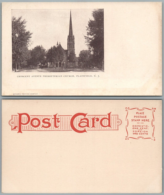 PLAINFIELD N.J. CRESCENT AVENUE PRESBYTERIAN CHURCH UNDIVIDED ANTIQUE POSTCARD