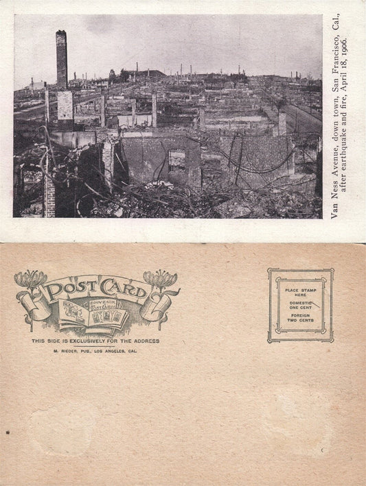 SAN FRANCISCO EARTHQUAKE & FIRE 1906 VAN NESS AVENUE UNDIVIDED ANTIQUE POSTCARD