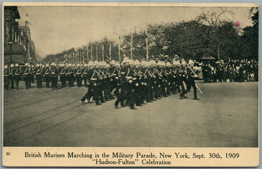 NEW YORK NY HUDSON-FULTON CELEBRATION PARADE BRITISH MARINES ANTIQUE POSTCARD