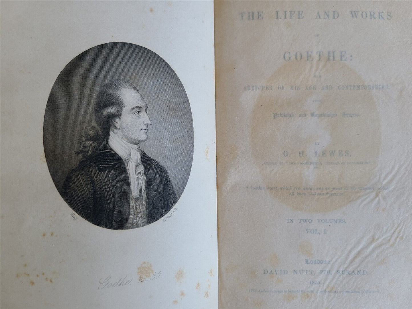 1855 THE LIFE & WORKS of GOETHE by G.H.LEWES 2 volumes ANTIQUE