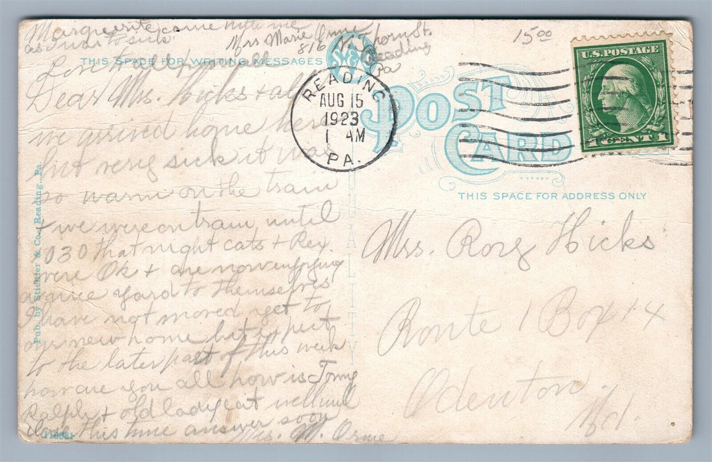 READING PA PENN SQUARE ANTIQUE POSTCARD