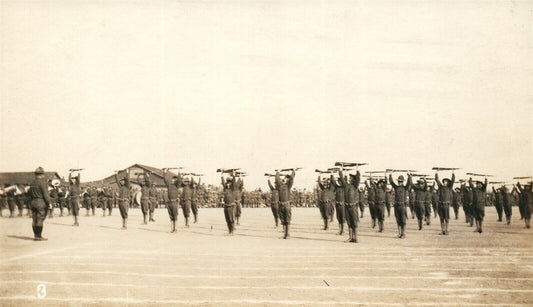 MILITARY DRILL w/ RIFLES WWI ERA ANTIQUE REAL PHOTO POSTCARD RPPC