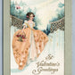 ST. VALENTINE'S GREETINGS 1915 EMBOSSED ANTIQUE POSTCARD by JOHN WINSCH