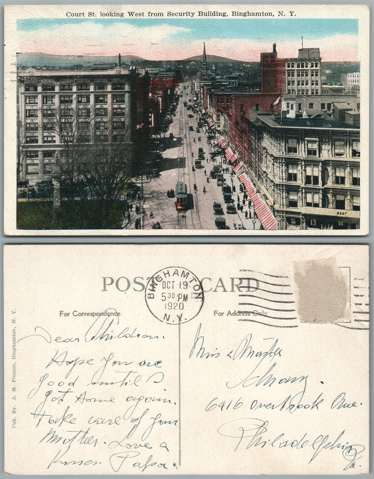 BINGHAMPTON N.Y. COURT STREET 1920 ANTIQUE POSTCARD