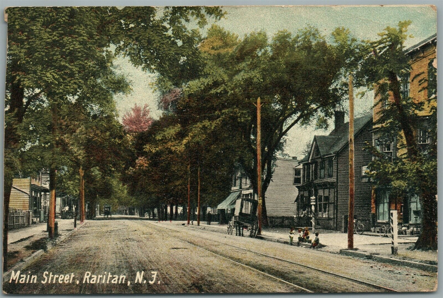 RARITAN NJ MAIN STREET ANTIQUE POSTCARD