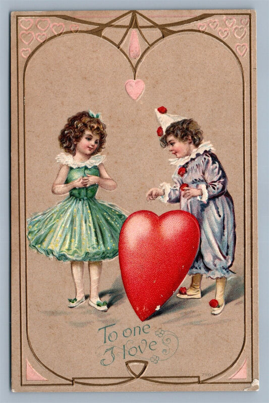 VALENTINE ANTIQUE EMBOSSED POSTCARD CIRCUS COUPLE