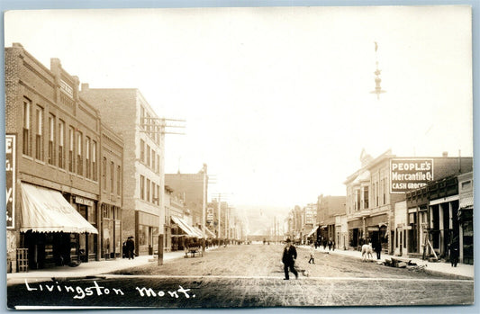 LIVINGSTON MT STREET SCENE ANTIQUE REAL PHOTO POSTCARD RPPC