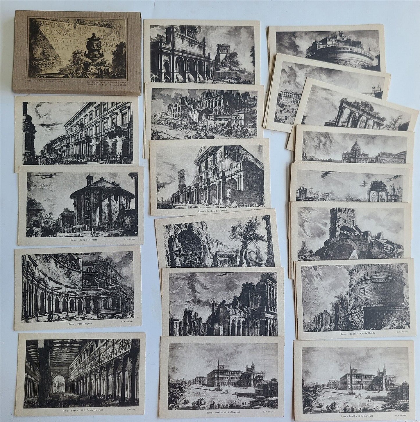 GIOVANNI PIRANESI SET of 38 ITALIAN POSTCARDS w/ ORIGINAL FOLDER antique