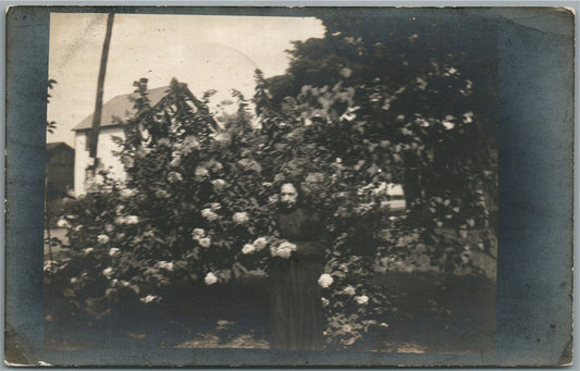 DAYTON PA WOMAN in the GARDEN ANTIQUE REAL PHOTO POSTCARD RPPC