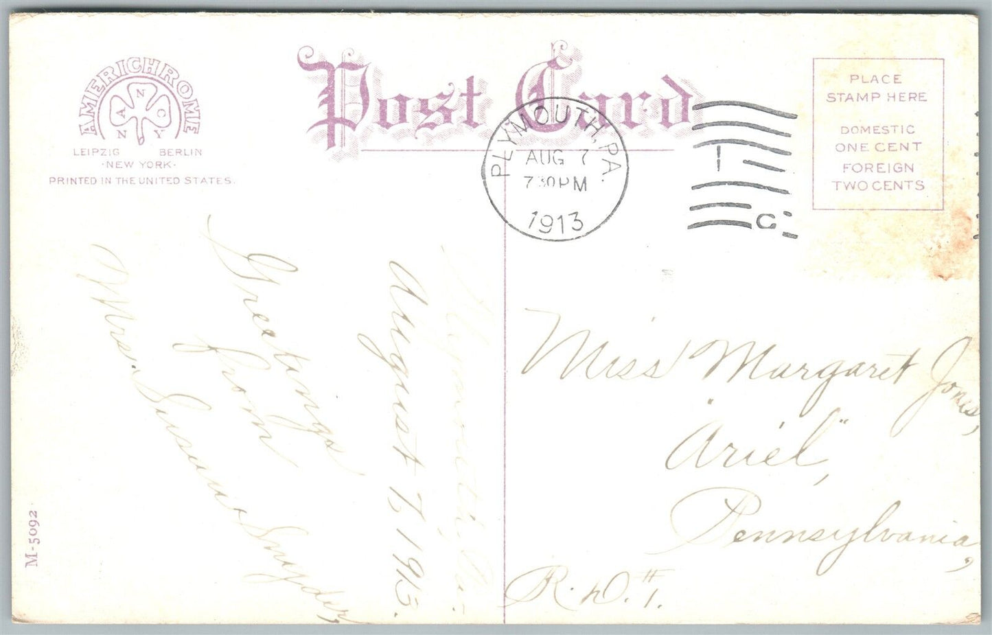 WILKES-BARRE PA PUBLIC SQUARE 1913 ANTIQUE POSTCARD