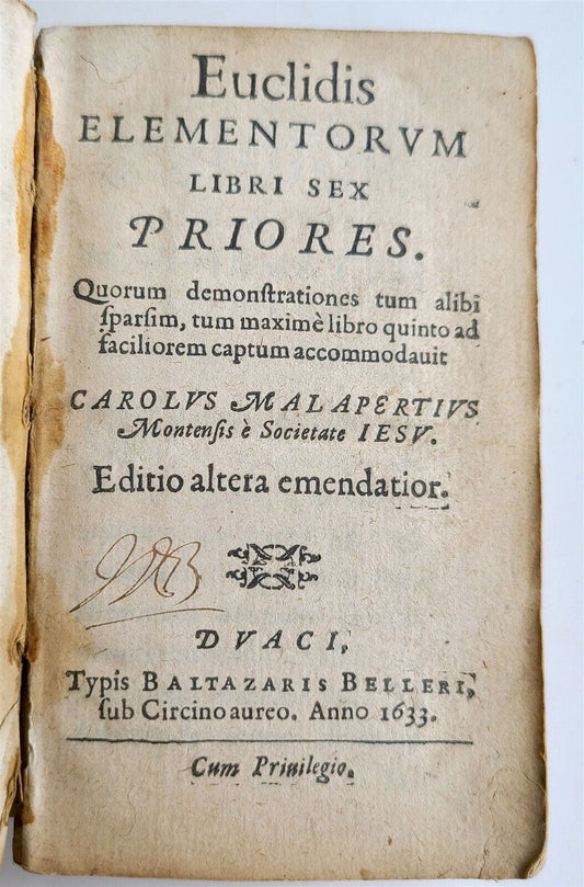 1633 EUCLIDIS ELEMENTORUM LIBRI SEX PRIORES antique GEOMETRY VELLUM BINDING