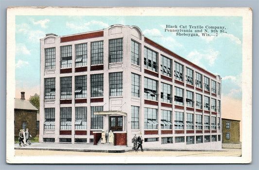 SHEBOYGAN WI BLACK CAT TEXTILE COMPANY ANTIQUE POSTCARD