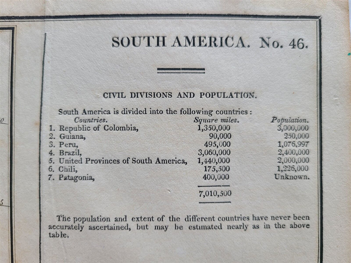 1822 MAP of SOUTH AMERICA GEOGRAPHICAL STATISTICAL HISTORICAL antique 17.5x 22"