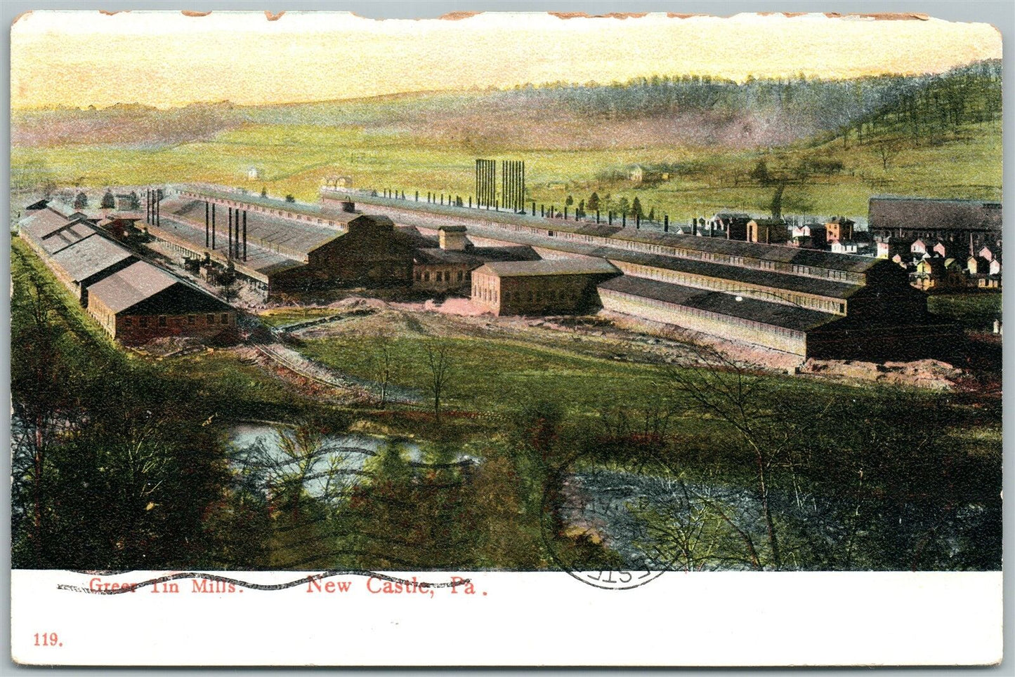 NEW CASTLE PA GREER TIN MILLS 1907 ANTIQUE POSTCARD