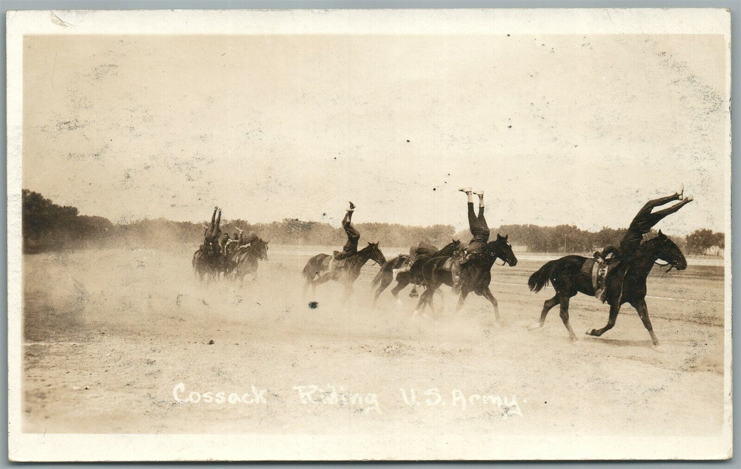 COSSACK RIDING US ARMY WWI CAVALRY ANTIQUE REAL PHOTO POSTCARD RPPC