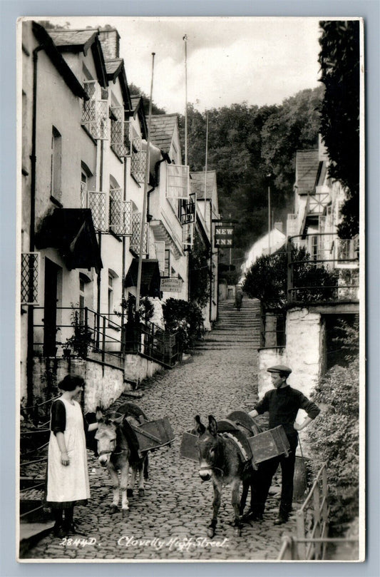 CLOVELLY ENGLAND HIGH STREET ANTIQUE REAL PHOTO POSTCARD RPPC UK