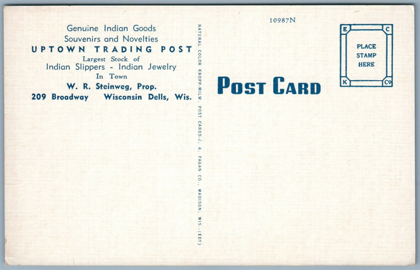 INDIAN UPTOWN TRADING POST WISCONSIN DELLS WI VINTAGE POSTCARD