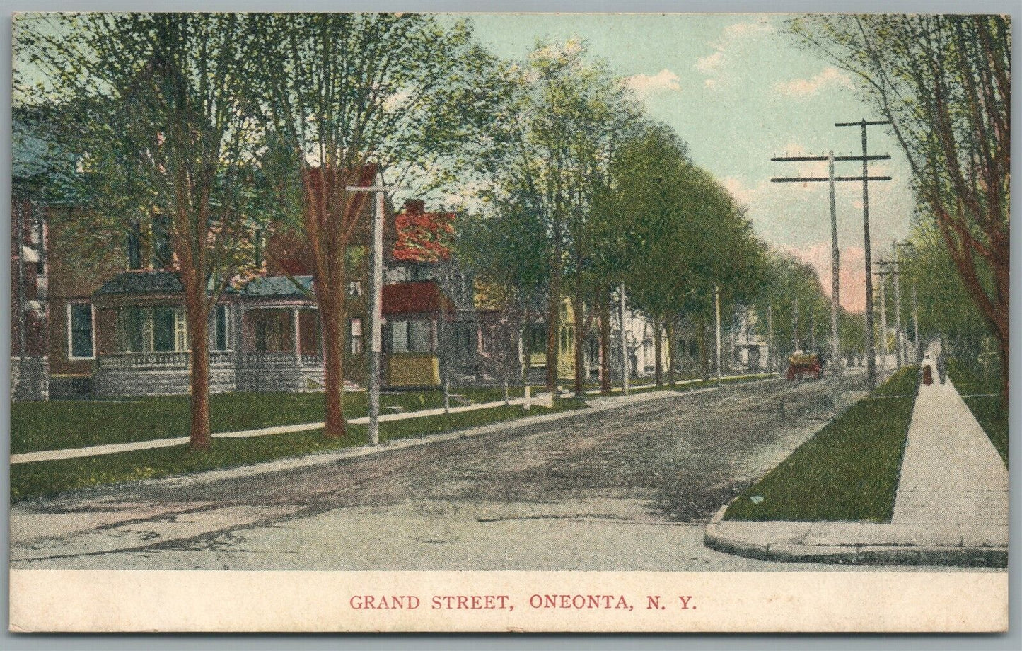 ONEONTA NY GRAND STREET ANTIQUE POSTCARD