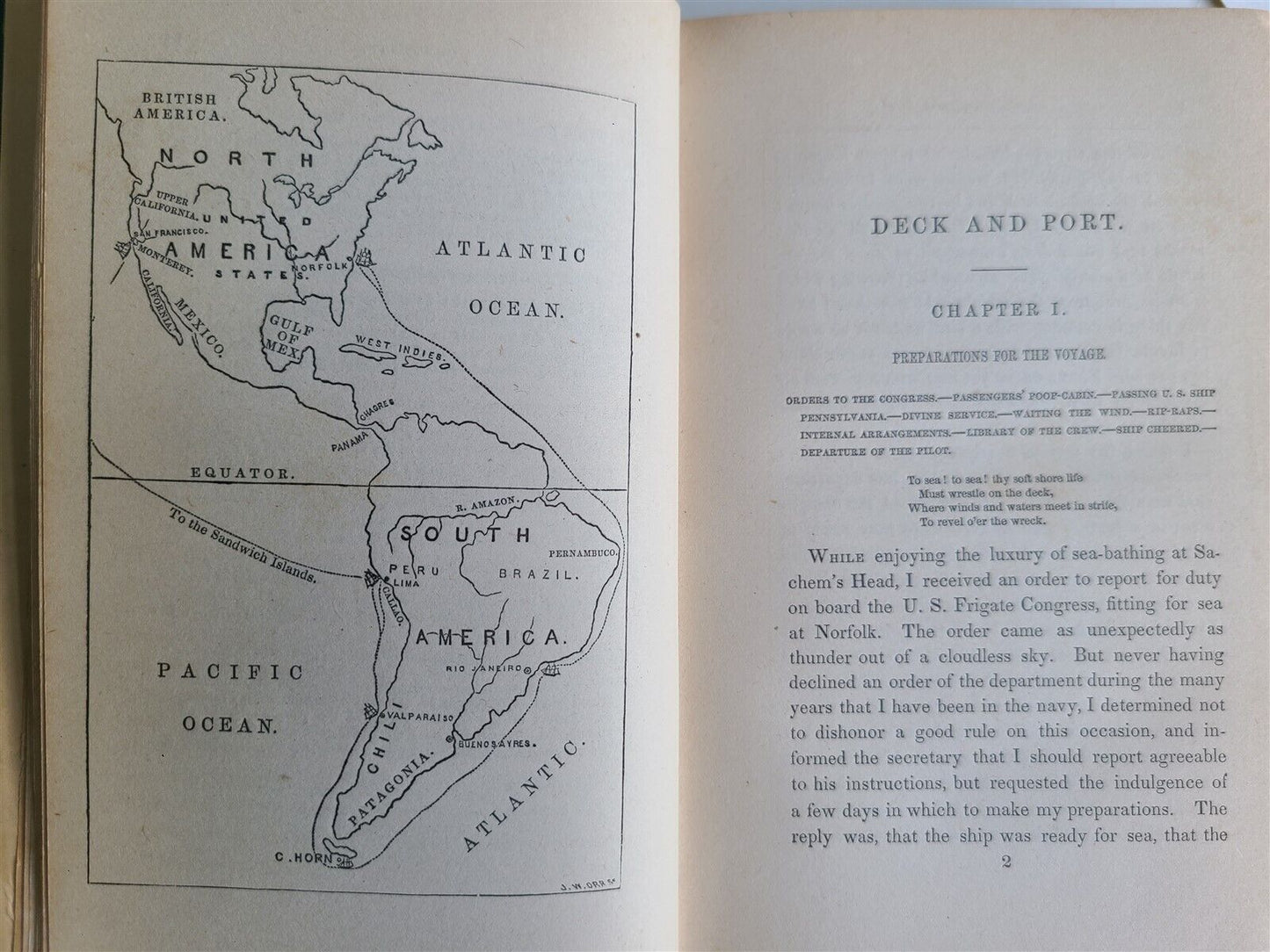 1860 DECK & PORT Cruise in US Frigate Congress to California Incidents ANTIQUE