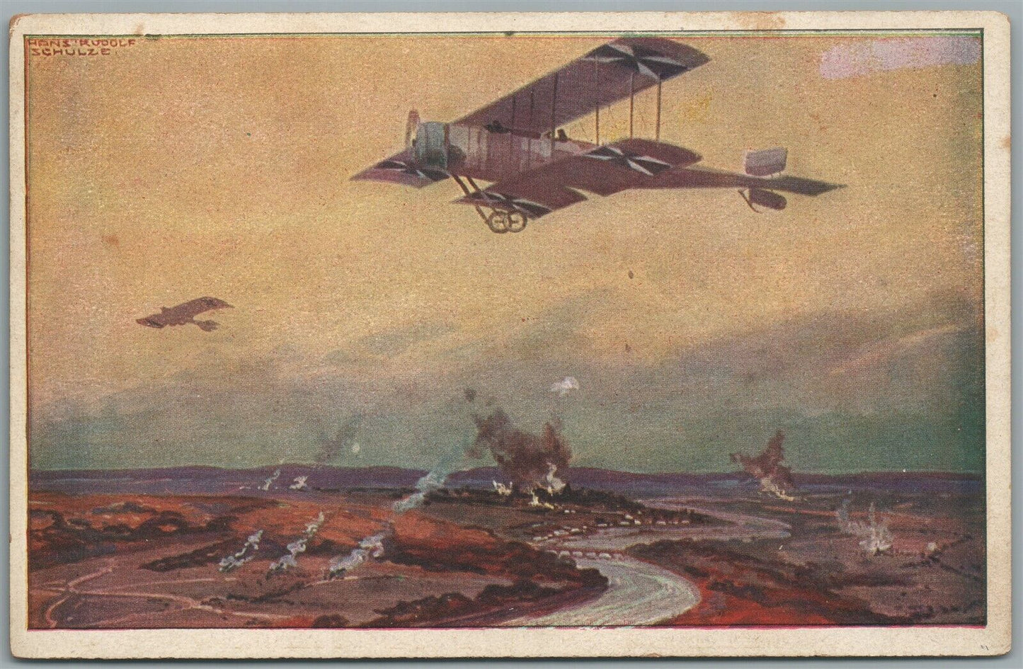 GERMAN WWI ANTIQUE POSTCARD BIPLANE BOMBER