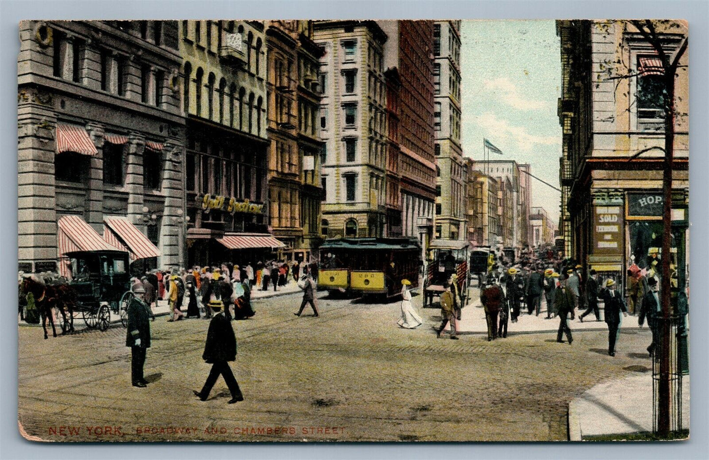 NEW YORK CITY BROADWAY & CHAMBERS STREET ANTIQUE POSTCARD