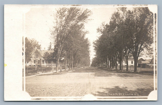 CLINTON WI CHURCH STREET 1907 ANTIQUE REAL PHOTO POSTCARD RPPC