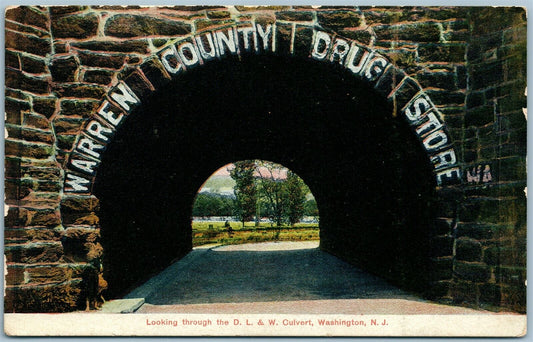 WASHINGTON NJ LOOKING THROUGH D.L. & W. CULVERT ANTIQUE POSTCARD