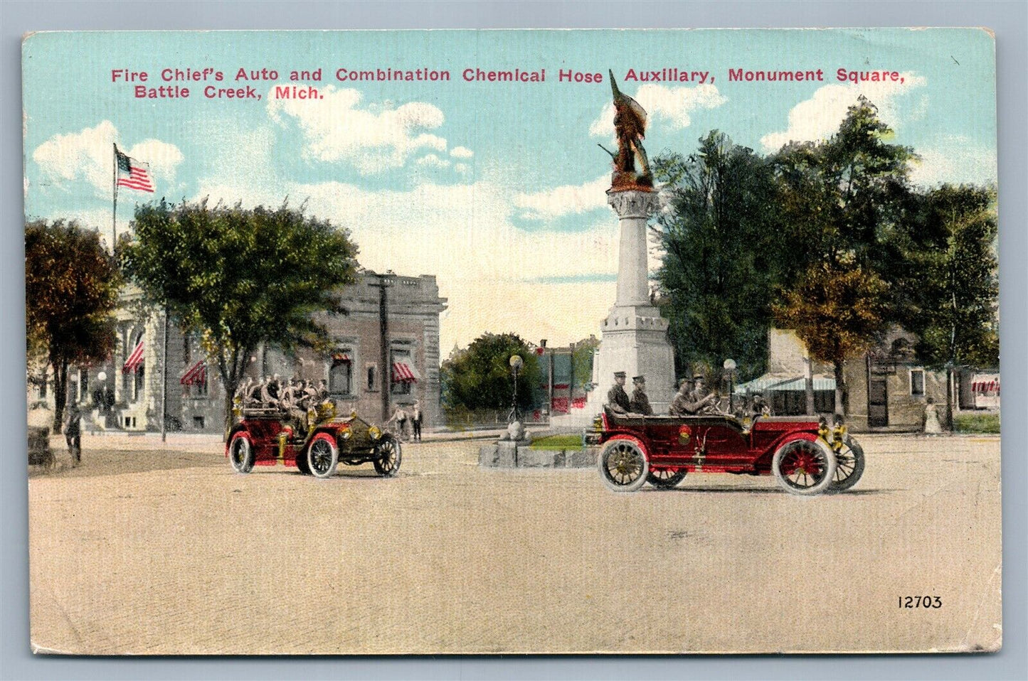 BATTLE CREEK MI FIRE CHIEF AUTO & CHEMICAL HOSE AUXILLARY 1912 ANTIQUE POSTCARD