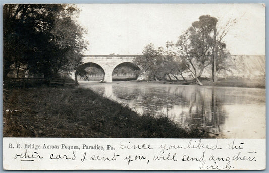 PARADISE PA RAILROAD BRIDGE ACROSS PEQUEA ANTIQUE REAL PHOTO POSTCARD RPPC