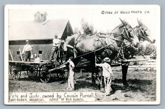 VAN BUREN AR EXAGGERATED HORSES VINTAGE REAL PHOTO POSTCARD RPPC