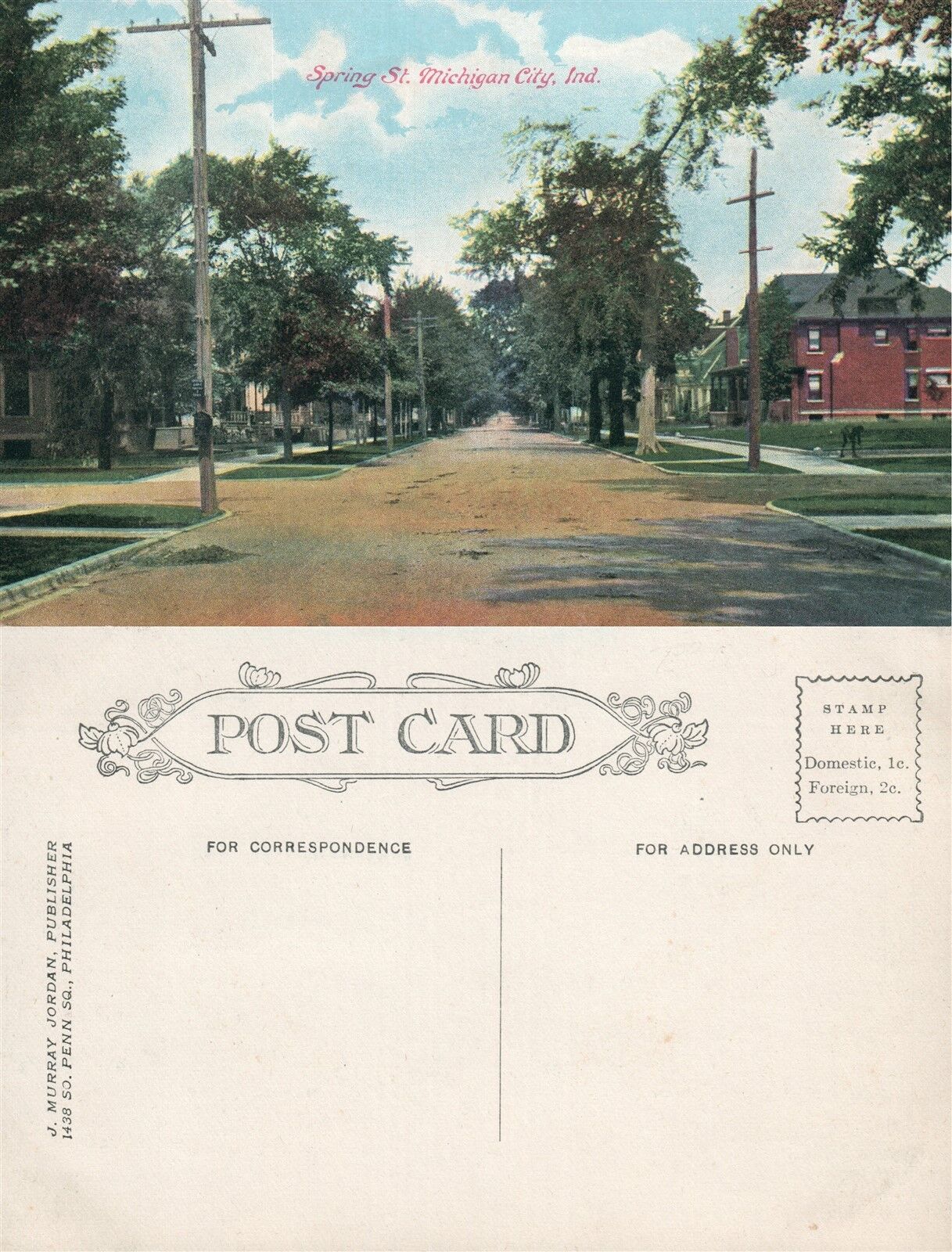 MICHIGAN CITY IN SPRING STREET ANTIQUE POSTCARD