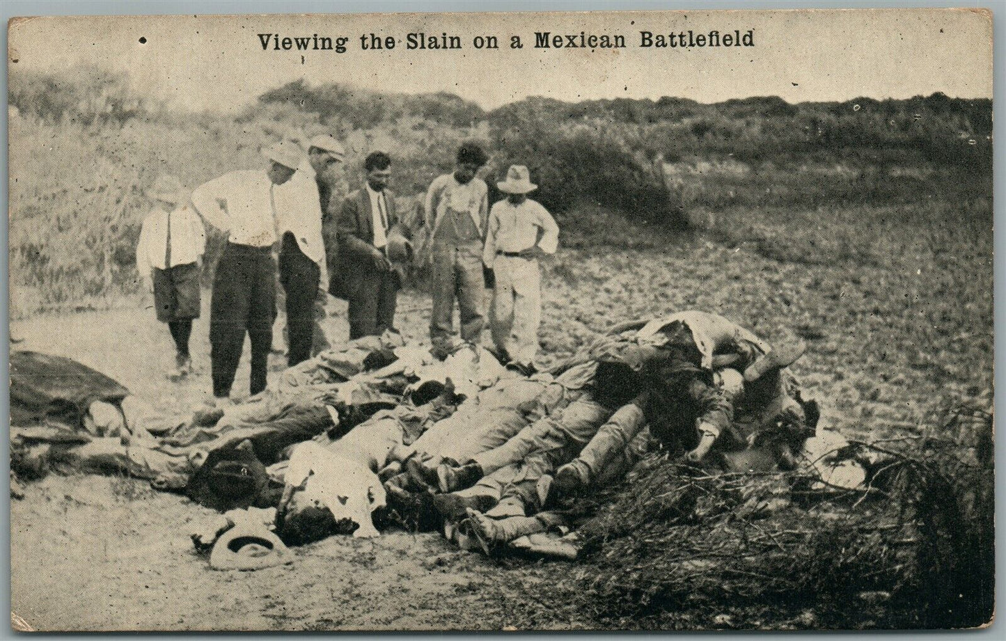 MEXICAN REVOLUTION ERA BATTLEFIELD w/ DEAD SOLDIERS ANTIQUE POSTCARD