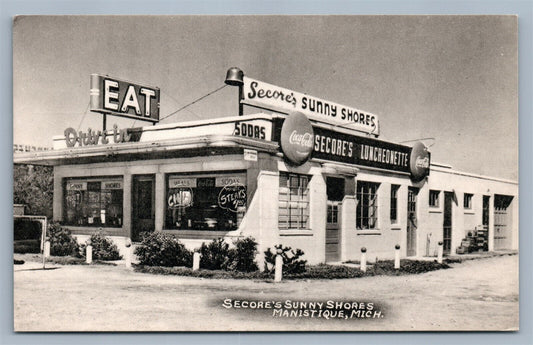 MANISTIQUE MI SECORE'S SUNNY SHORES VINTAGE POSTCARD