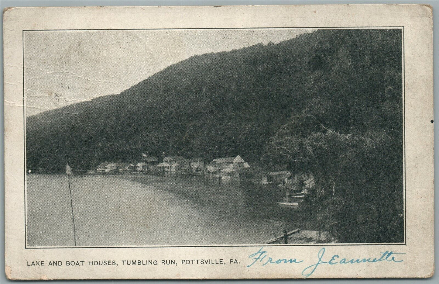 POTTSVILLE PA LAKE & BOAT HOUSES ANTIQUE POSTCARD