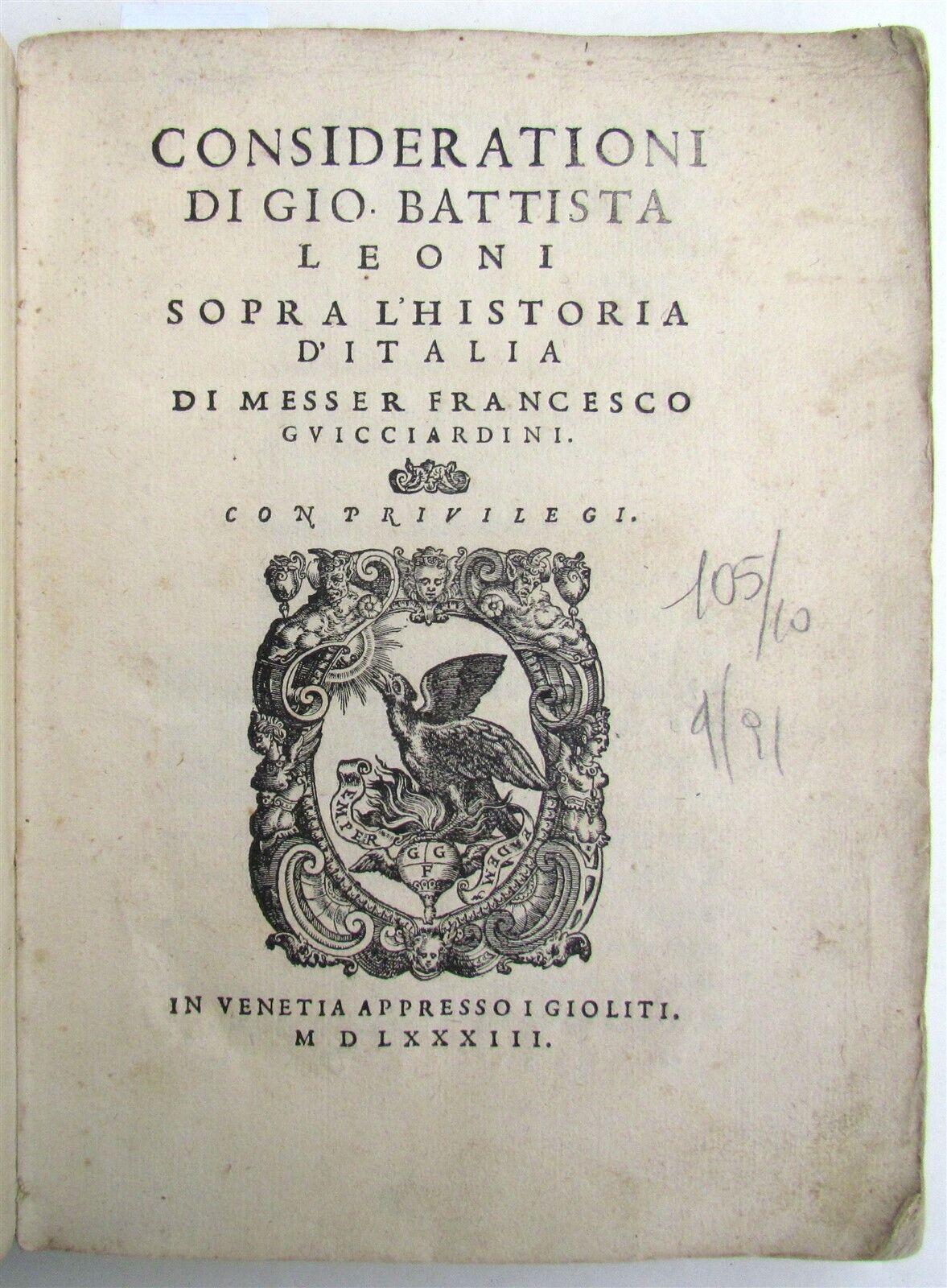 1583 ITALIAN HISTORY by LEONI Giovanni Battista antique 16th CENTURY