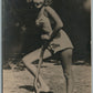 GIRL in SWIMMING SUIT with SHAVEL ANTIQUE REAL PHOTO POSTCARD RPPC