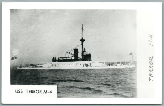 MILITARY SHIP USS TERROR M-4 VINTAGE REAL PHOTO POSTCARD RPPC