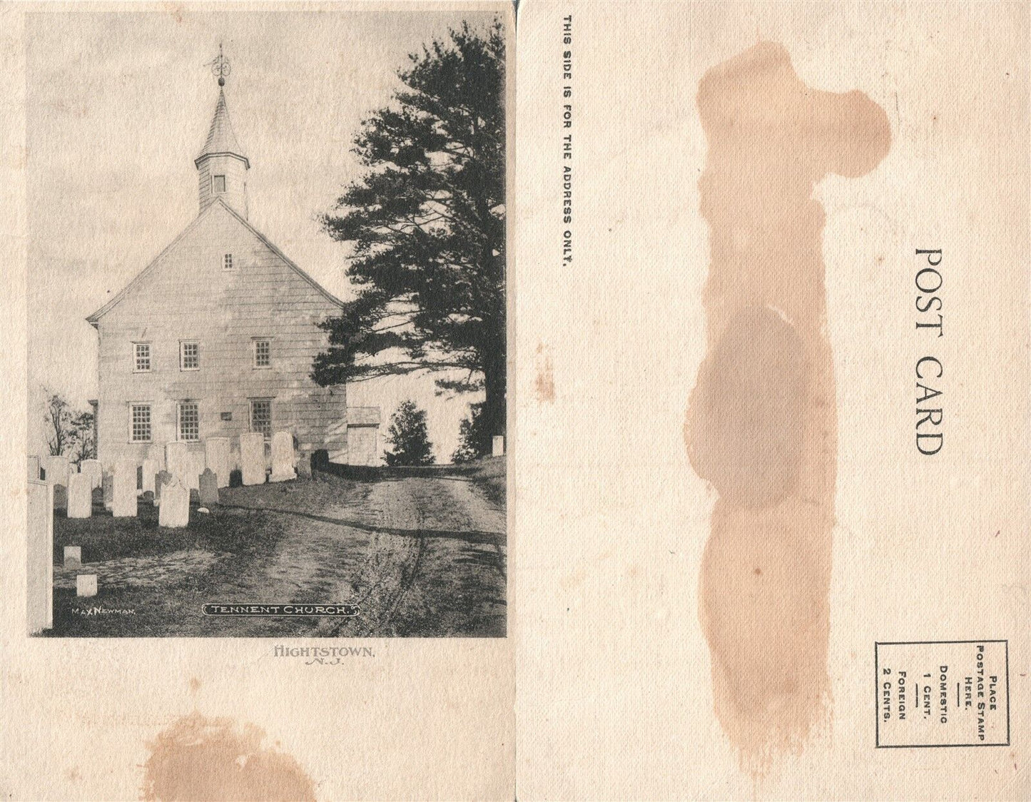 HIGHTSTOWN N.J. TENNENT CHURCH UNDIVIDED ANTIQUE POSTCARD