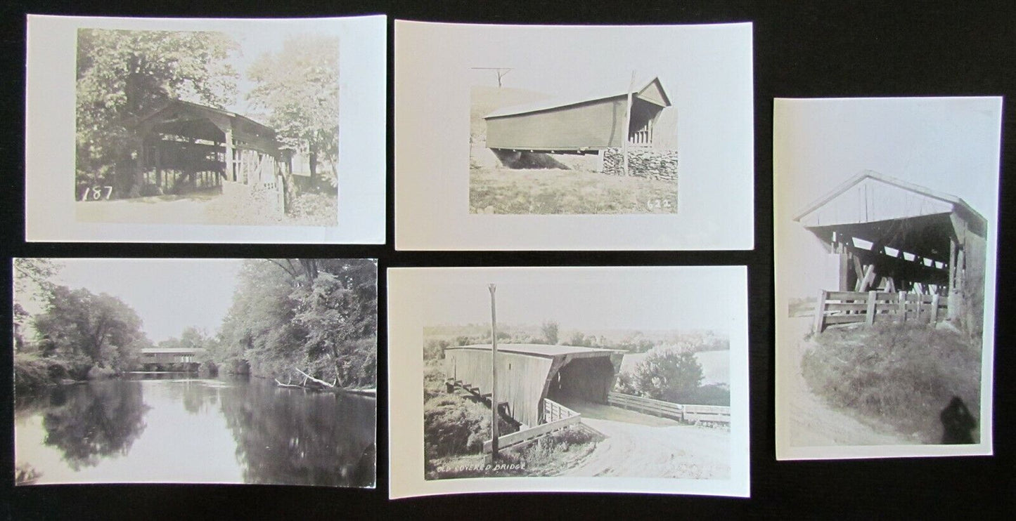 COVERED BRIDGES LOT OF 5 VINTAGE REAL PHOTO POSTCARDS RPPC