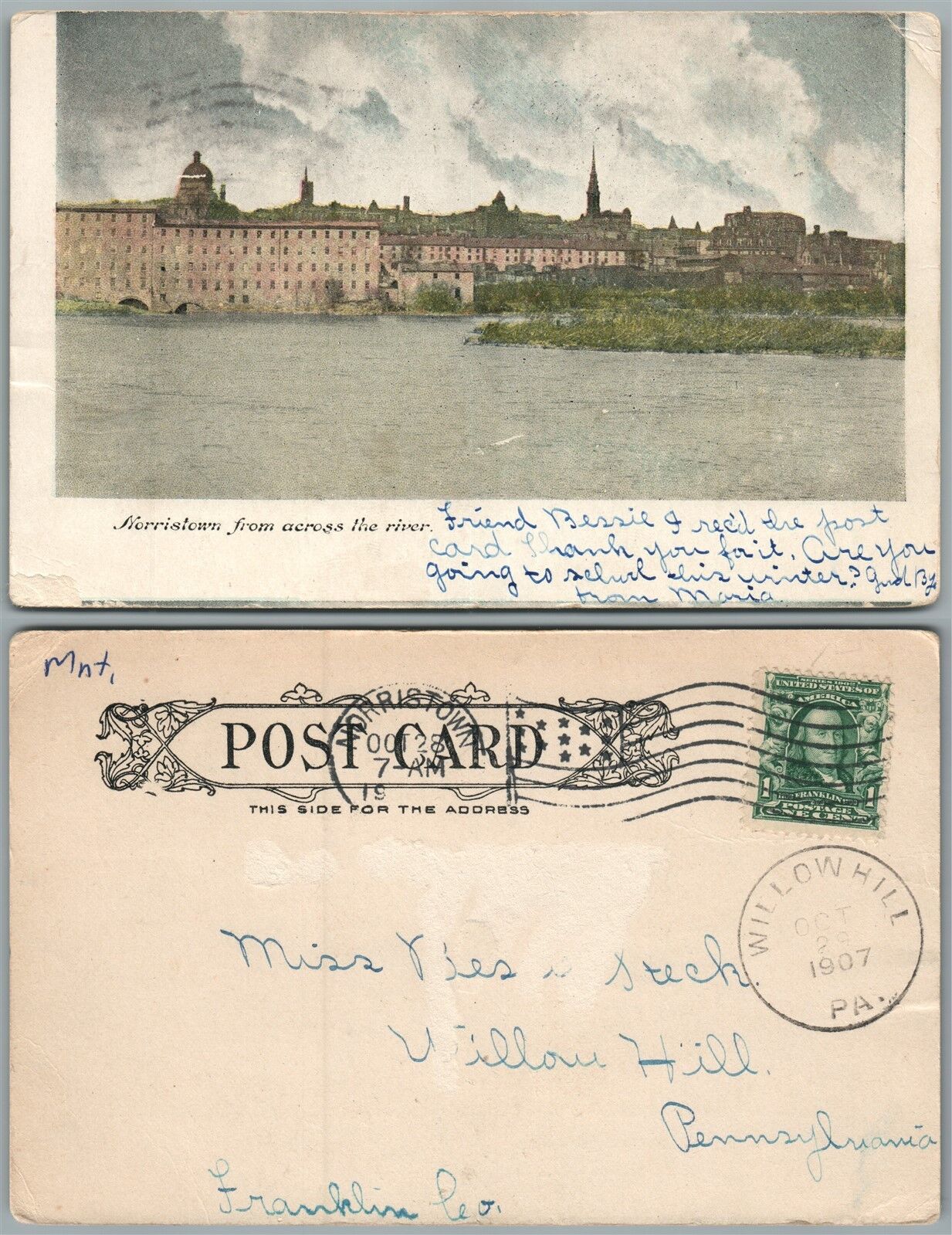 NORRISTOWN PA 1907 UNDIVIDED ANTIQUE POSTCARD