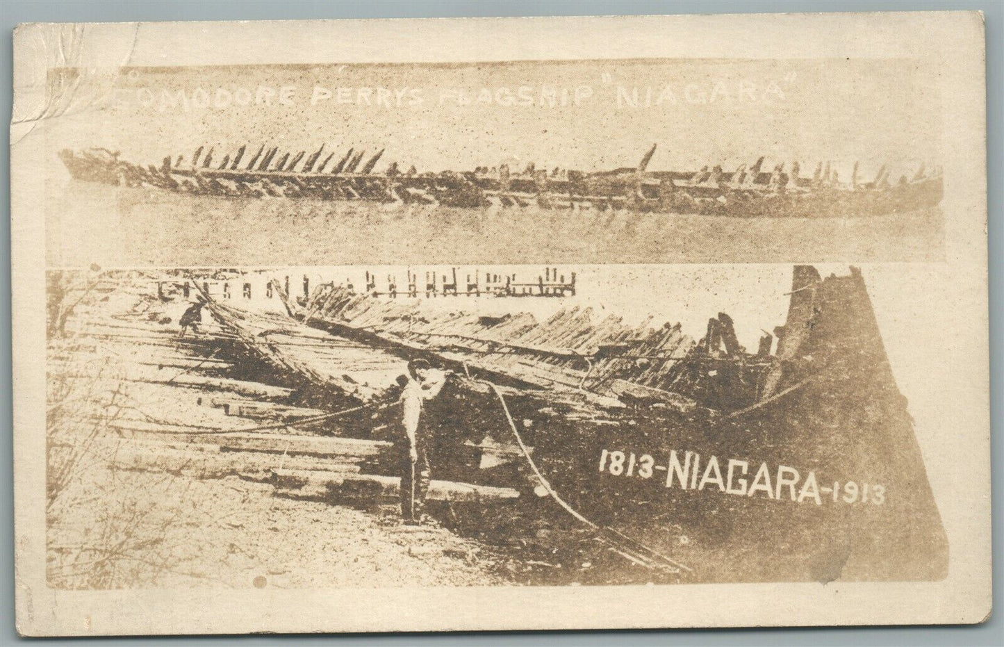 MILITARY SHIP USS FLAGSHIP NIAGARA ANTIQUE REAL PHOTO POSTCARD RPPC