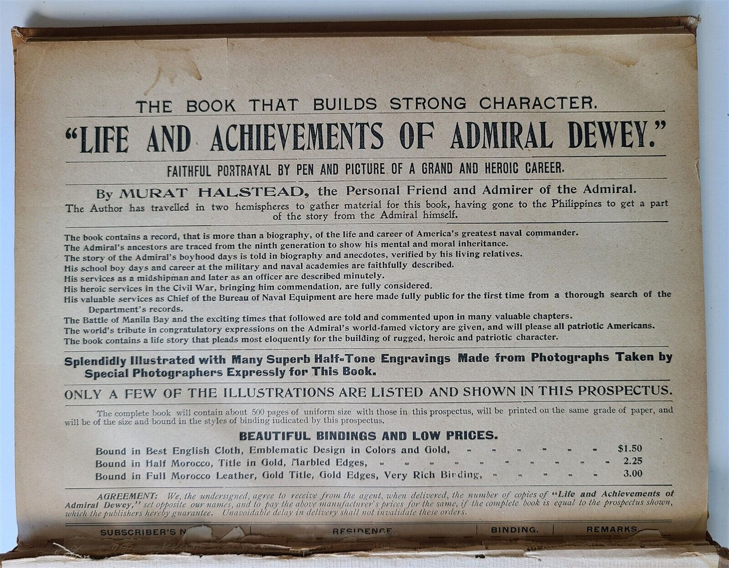 1899 LIFE & ACHIEVEMENTS of ADMIRAL DEWEY MURAT HALSTEAD antique SALESMAN SAMPLE