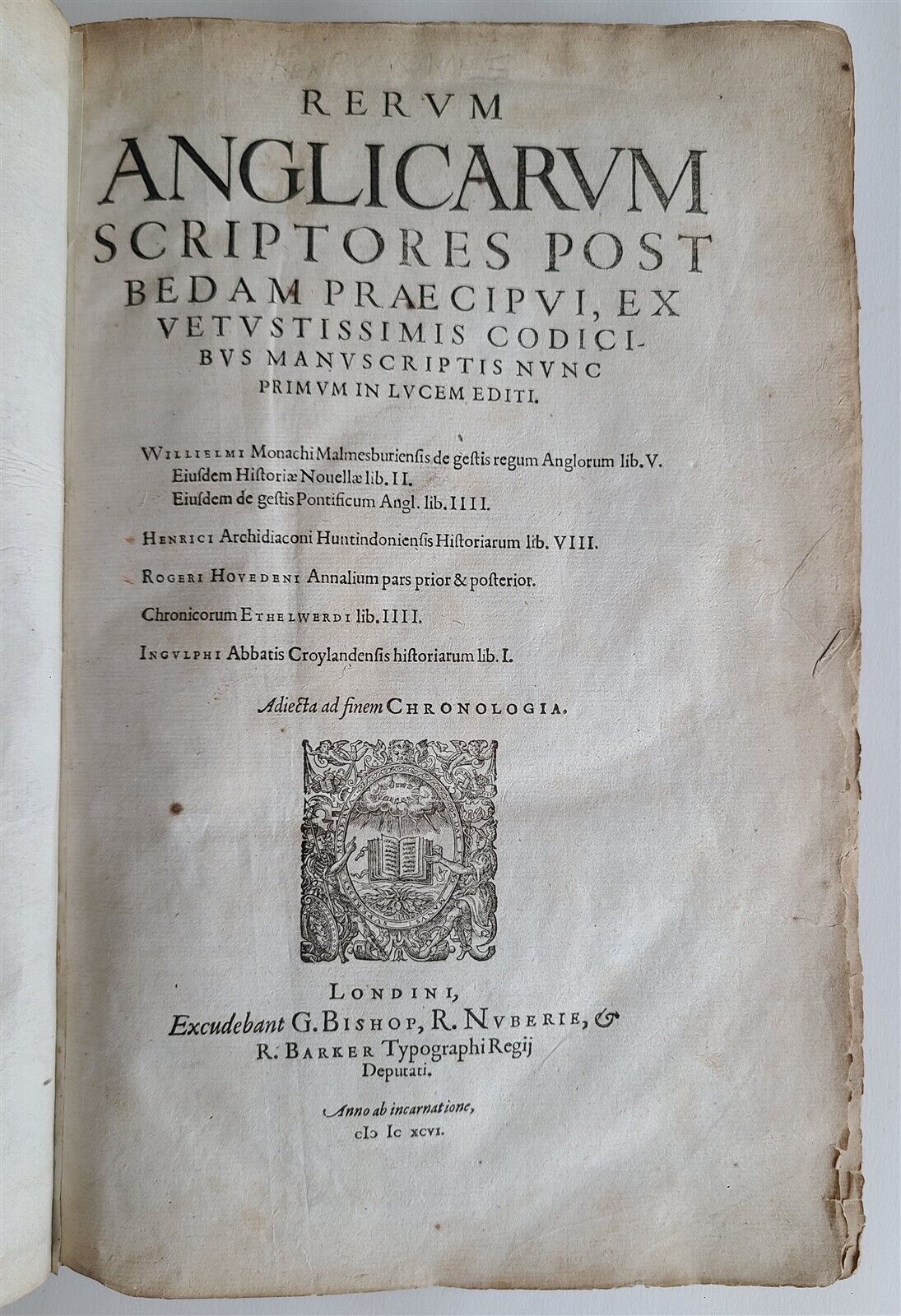 1596 ENGLISH CHRONICLES H. SAVILE antique Rerum Anglicarum Scriptores VELLUM