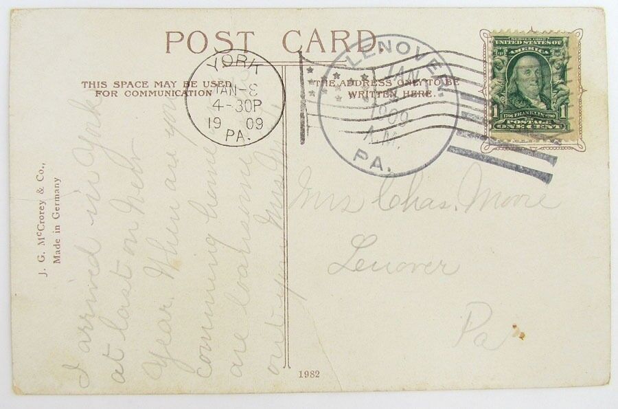 ANTIQUE 1909 POSTCARD CODORUS CREEK FROM PENN ST. BRIDGE YORK PA